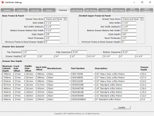Drawers Tab of the CabWriter Settings Dialog Box