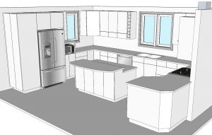 CabWriter Comprehensive Kitchen in Frameless Style and NW Perspective View.